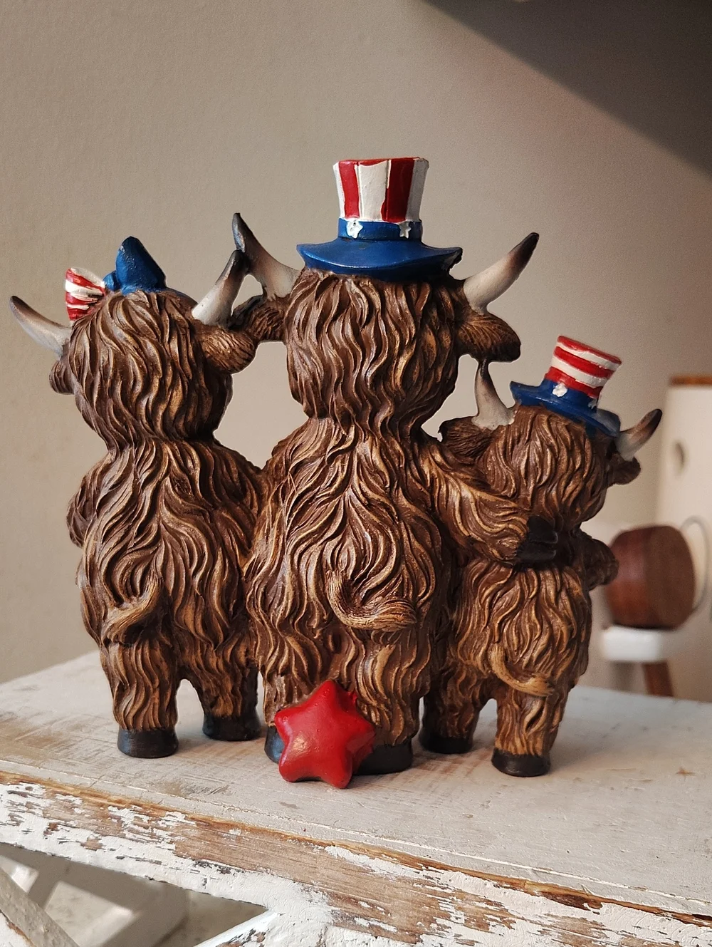 Patriotic Freedom Highland Cow Figurine Trio